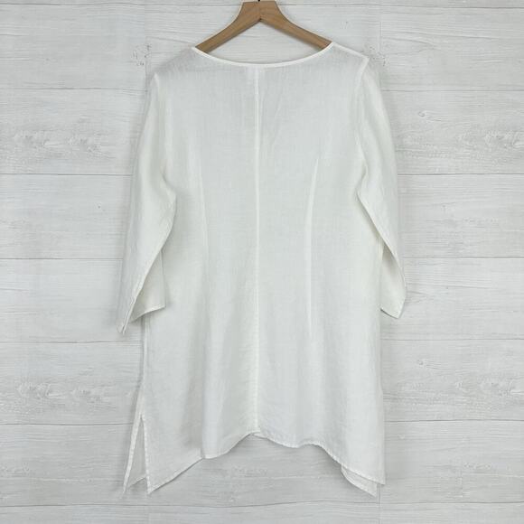 Soft Surroundings 100% Linen Tunic Top Blouse L White Preppy Lagenlook Beach - Picture 4 of 11